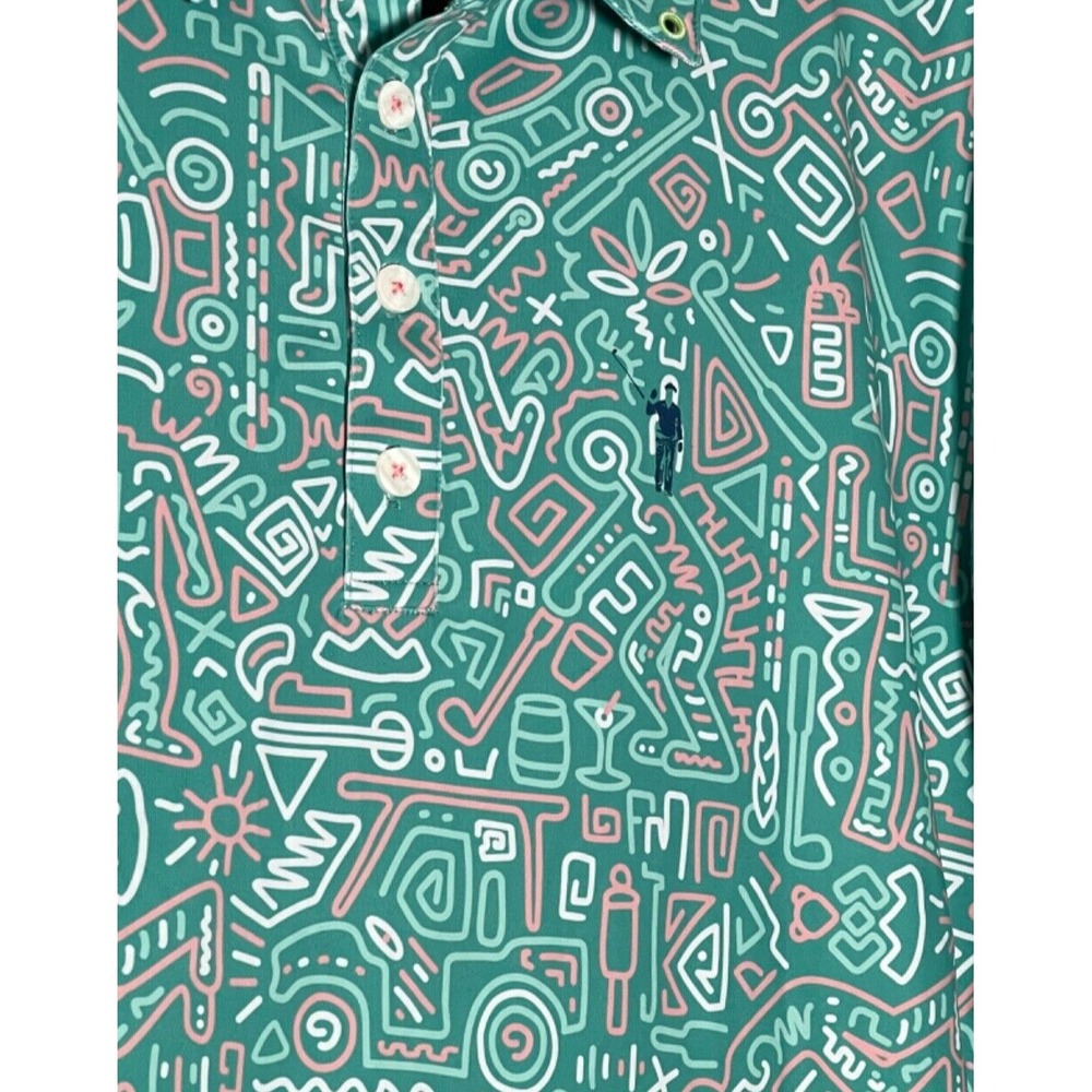 William Murray Polo Shirt Large Green Performance AOP Golf Martini Cocktails